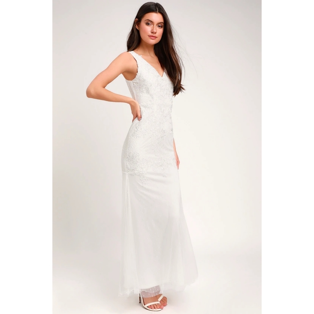 Lulu's White Maxi Lace Dress Wedding - Picture 2 of 6